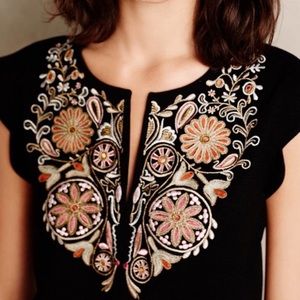 Anthropologie Akemi + Kim Embroidered Beaded Top
